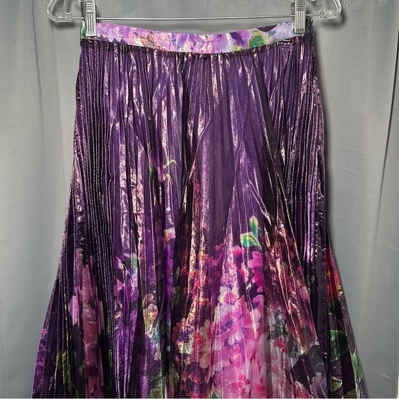 Anthropologie Delfi Collective Floral Midi Pleated Purple Skirt Size Small - Picture 5 of 16